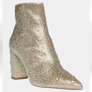 NWOT Betsey Johnson Cady Evening Booties 5.5 Light Gold Rhinestone Crystal Heels